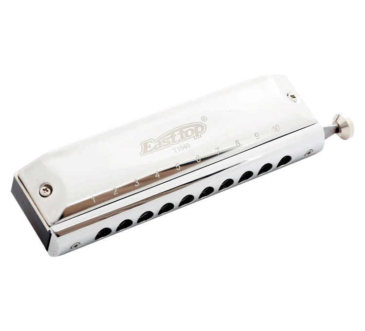 Best Boutique Silver Harmonica 10 Holes 40 Tones Switchable Tones Woodwind Musical Instruments Metal Harp Mouth Organ