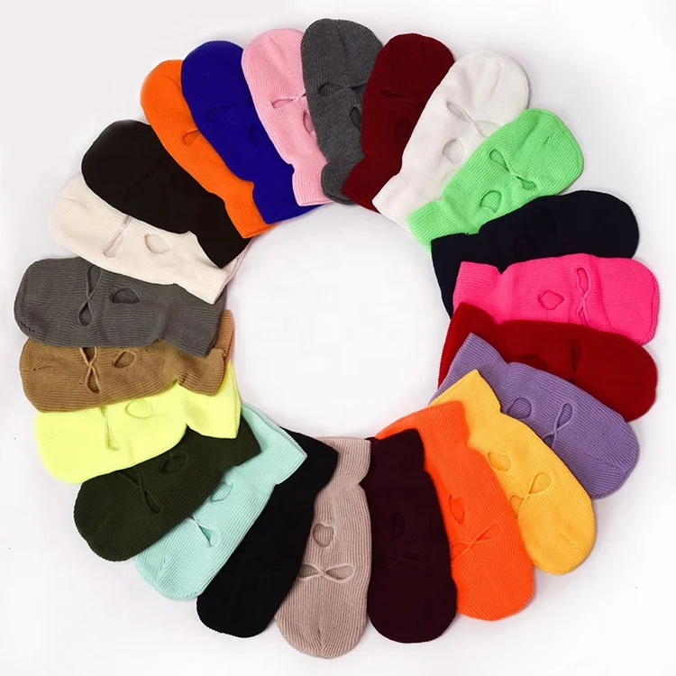 DIY Acrylic Knitted 3 Hole crochet balaclava winter hat hood Embroidery label Logo Custom Balaclava