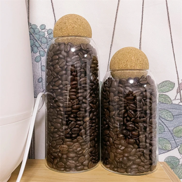 500ml 800ml 1200ml Empty glass home use food canned sugar coffee storage jars with cork ball lid