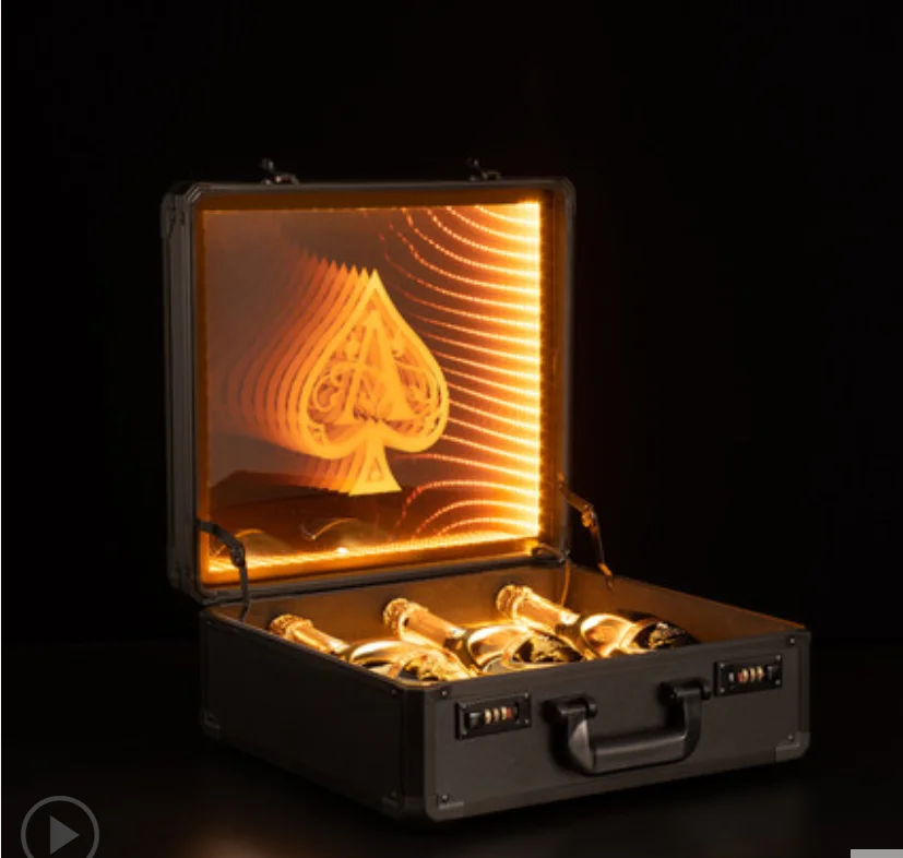 Ace of Spade Carrier Box LED VIP Champagne Bottle Display Case, Wine Led Bottle Box, Champagne Black Presenter Box