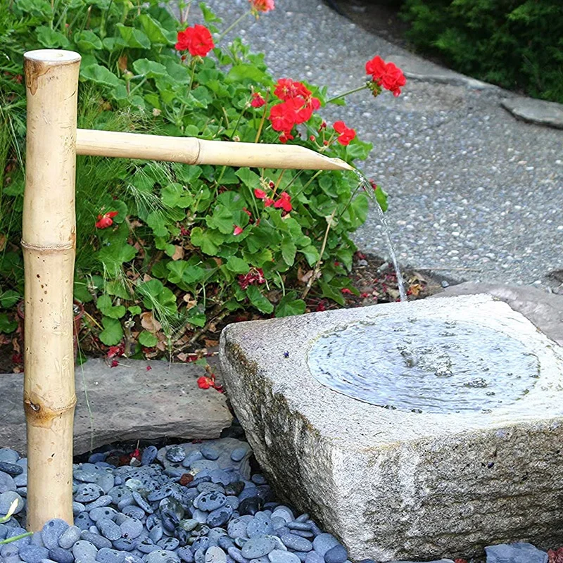 36in Tall Outdoor Water Fountain with Pump, Easy Install in Pond or Garden, Handmade Smooth Natural Split-Resistant Bamboo