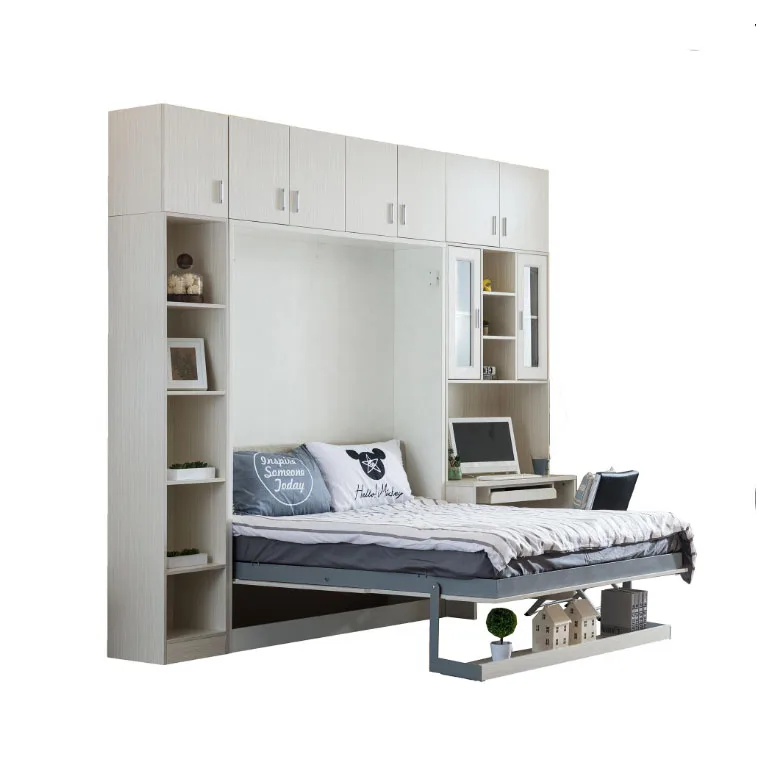 2022 Simple single steel Murphy cabinet bed small folding up and down wall bed with studio desk hardware