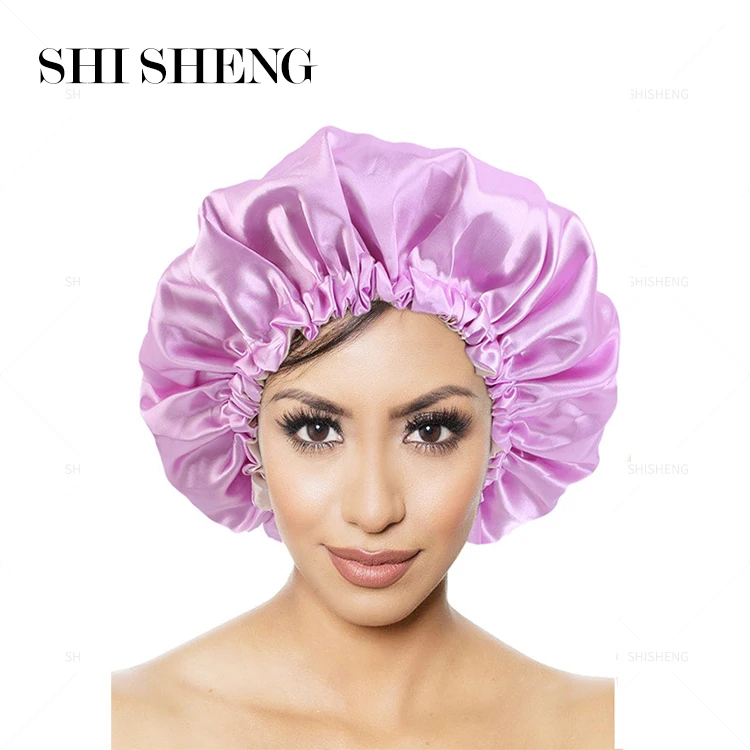 SHI SHENG Reversible Satin Bonnet Hair Caps Double Layer Adjust Sleep Night Cap Head Cover Hat for Curly Springy Hair Styling