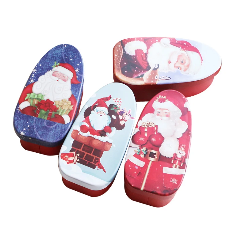 New Shape Novelty Santa Claus Candy Tin Can Christmas Metal Chocolate Tin Gift Box