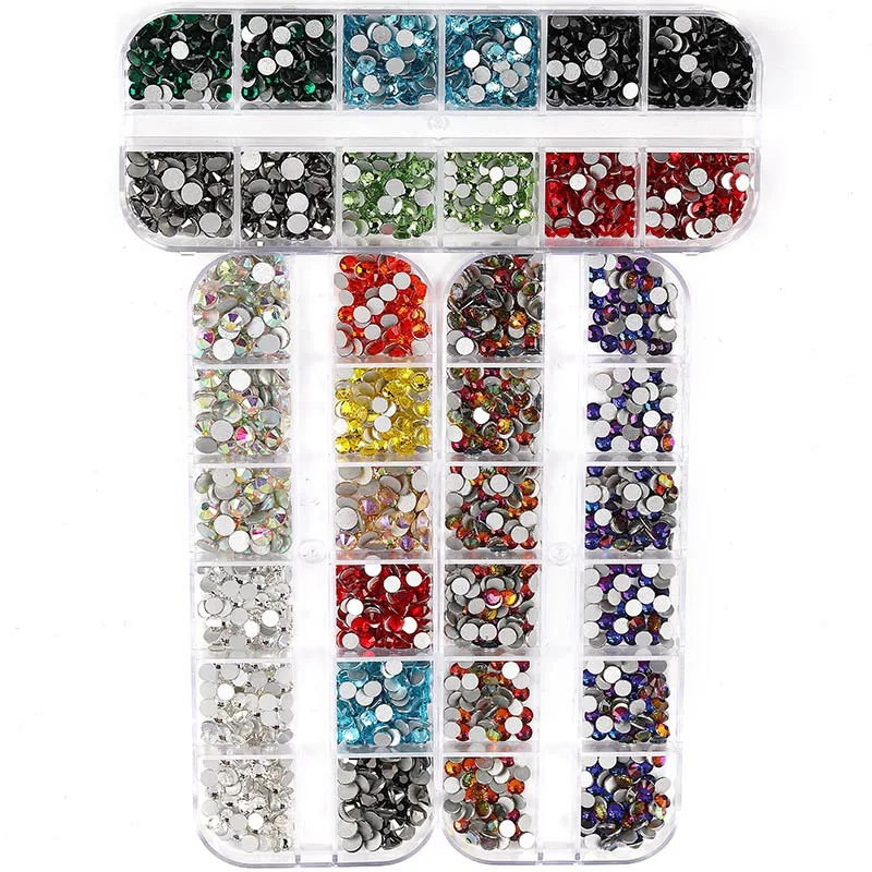 12 Grids Rhinestones Nail Art Decorations Flat-back AB Colors Crystals 3D DIY Tips Shiny Nail Gems Mixed Size Glass Stone