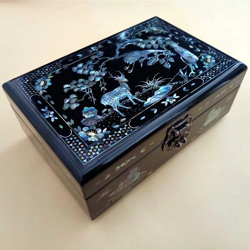 Colorful mother-of-pearl jewelry box Wooden shell inlaid mandarin duck swimming wedding gift box