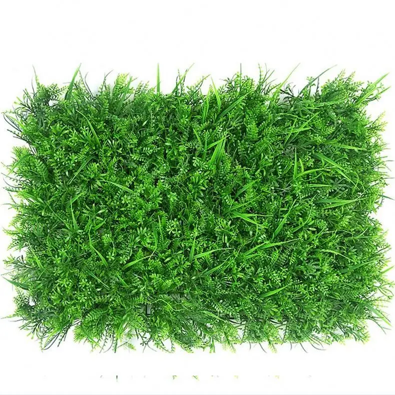 Pampas Faux Artificial Green Grass Wall Backdrop Panels With Green And White Flowers