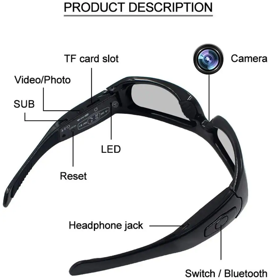 China Factory Wholesale Mens Smart Blue tooth Camera Video Glasses For Women Driving Cycling Sports Eyewear Sunglasses