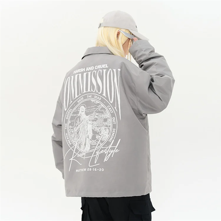 OEM Custom wholesale Loose Long Sleeve Button mens wear Coats 100% polyester printing Casual men Jacket