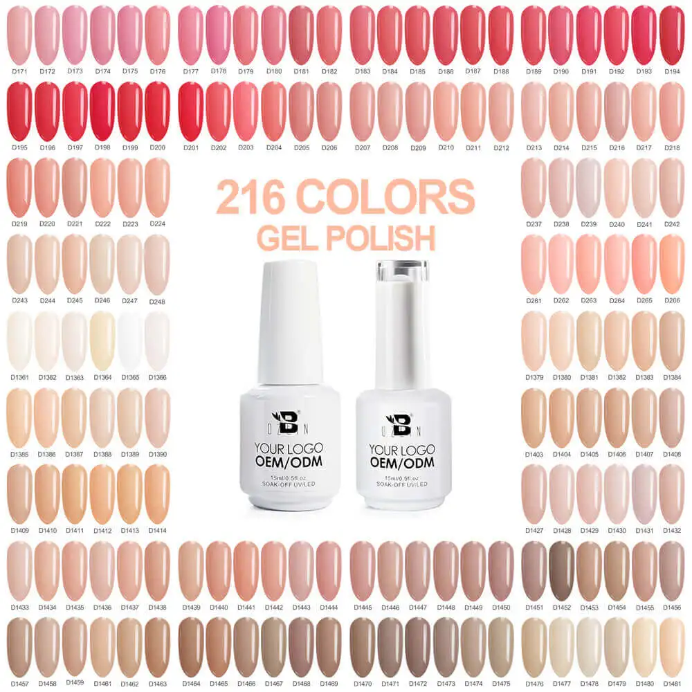 2023 New 216 Colors 15ml High Pigment Soak Off UV Gel Polish with HEMA TPO FREE