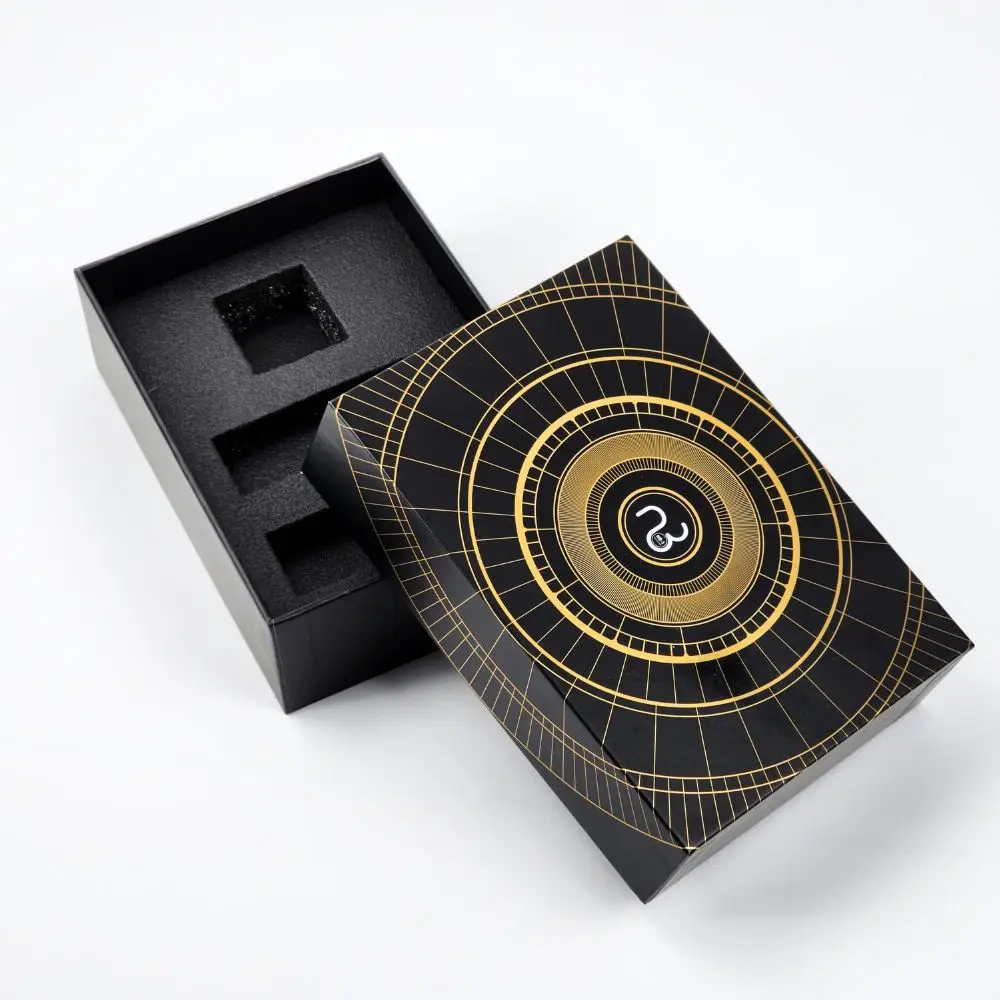 Recyclable Custom Luxury Lid and Base Paper Packaging Box with Gold Stamping Logo and Eva Inside
