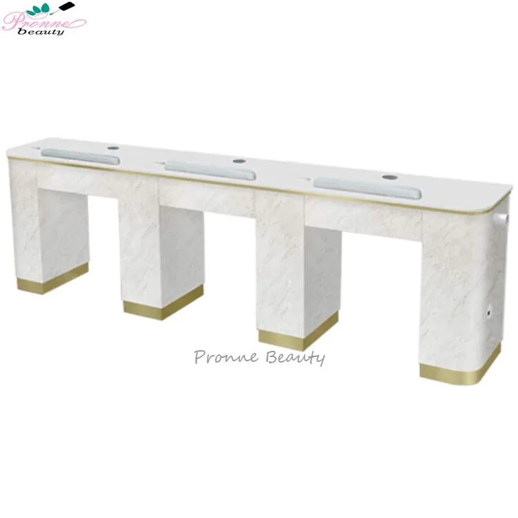 Light luxury nail shop manicure table marble and golden feet single and double nail table with vent