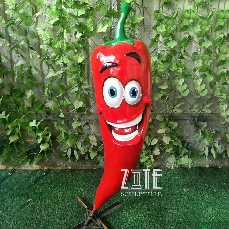 Hot sale fiberglass vegetable sculpture cartoon resin red pepper statue