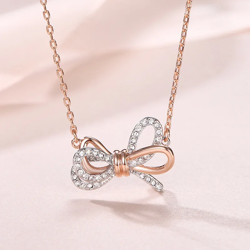 
Swarlo diamond bow necklace stylish rose gold collarbone chain 