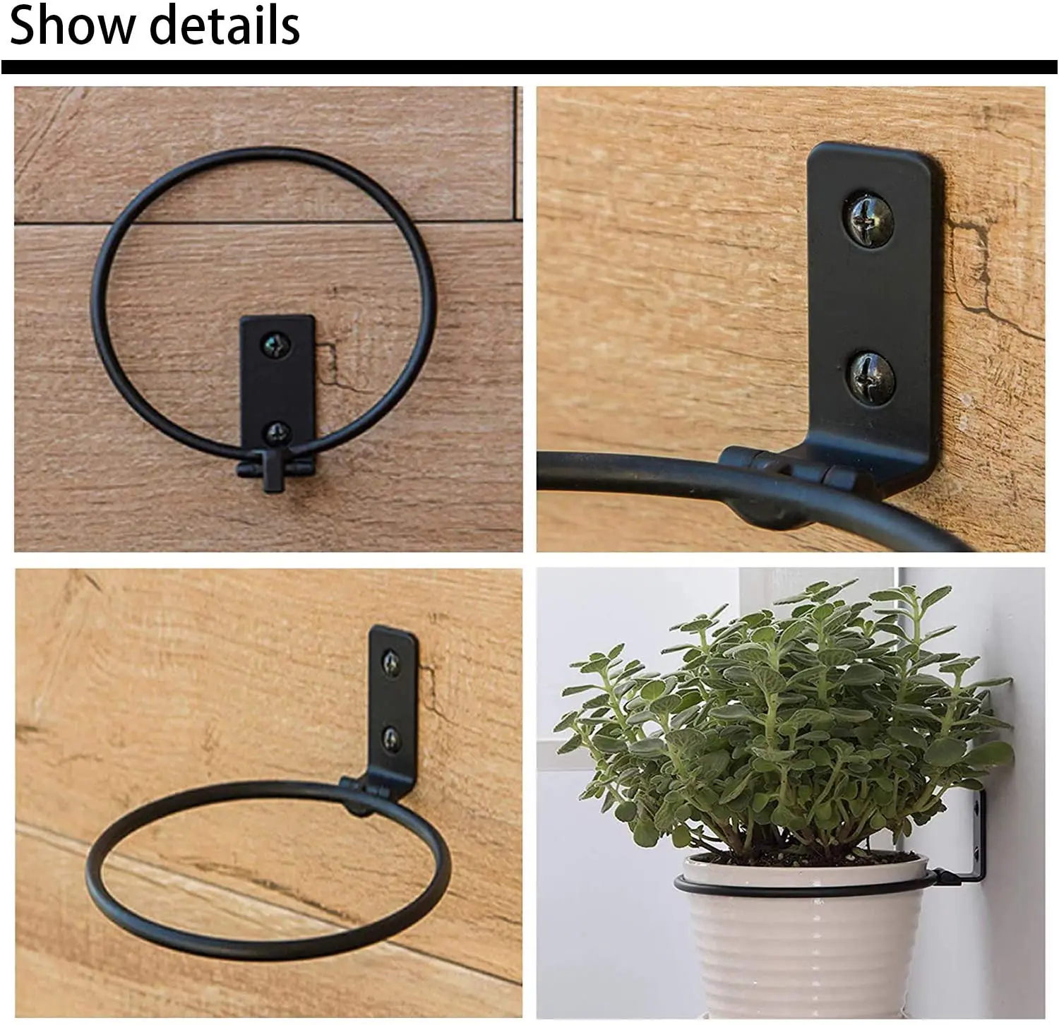 6 Inch Flower Pot Holder Ring Wall Mounted 3 Pack Metal Plant Hooks Hangers Collapsible Bracket,Planter Pots Hook Hangers