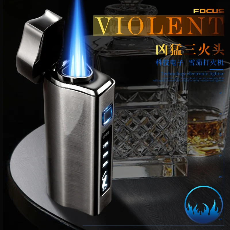 Wholesale Guaranteed Quality Custom Logo Cigar Lighter All-in-one Butane Refillable Triple Flame Torch Lighter with Punch