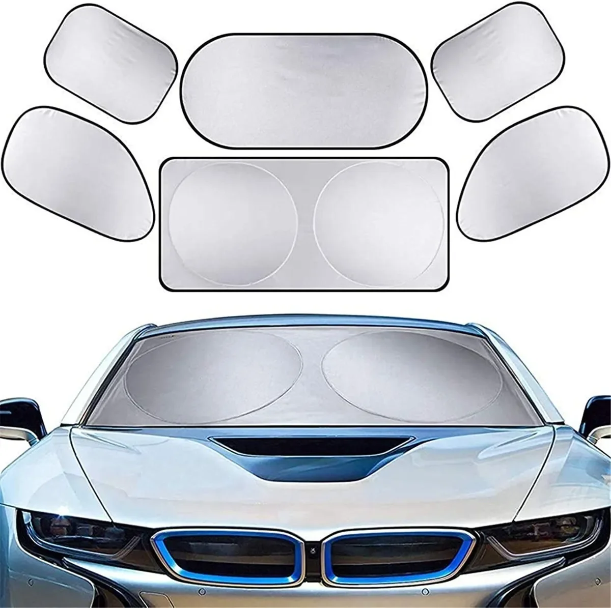 6pcs set Silver car windshield sun shade visor car side window sunshade covers