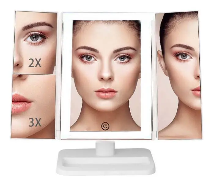 
LED Desk Mirror Foldable with 22 LED Light Touch Screen 1X/2X/3X Magnifying 3 Folding Vanity Compact Mirror 