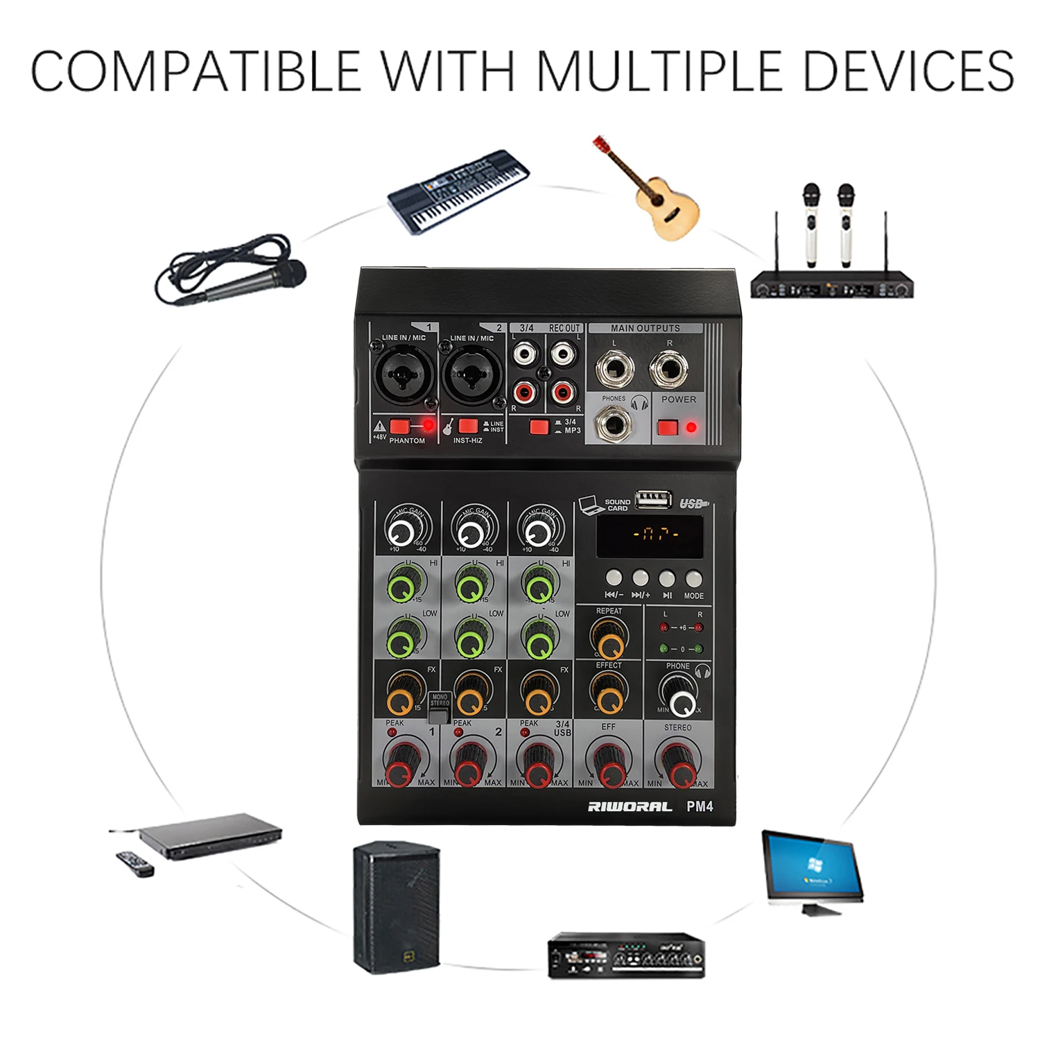 PM4 factory direct selling small party mini 2 channels with BT USB audio mixer system