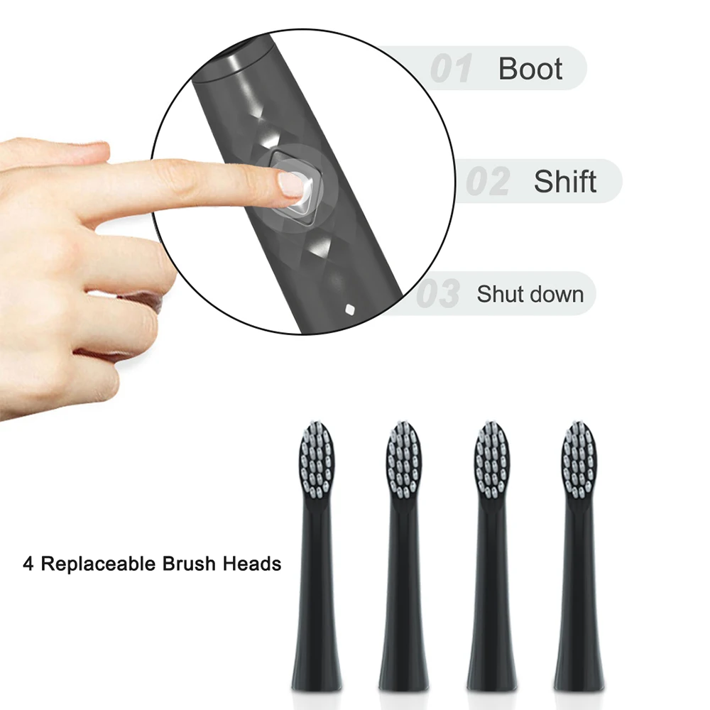IPX7 Waterproof USB Charging 8 Replaceable Brush Heads T27 Mornwell Sonic Power Toothbrush Mini Whitening electric Toothbrushes
