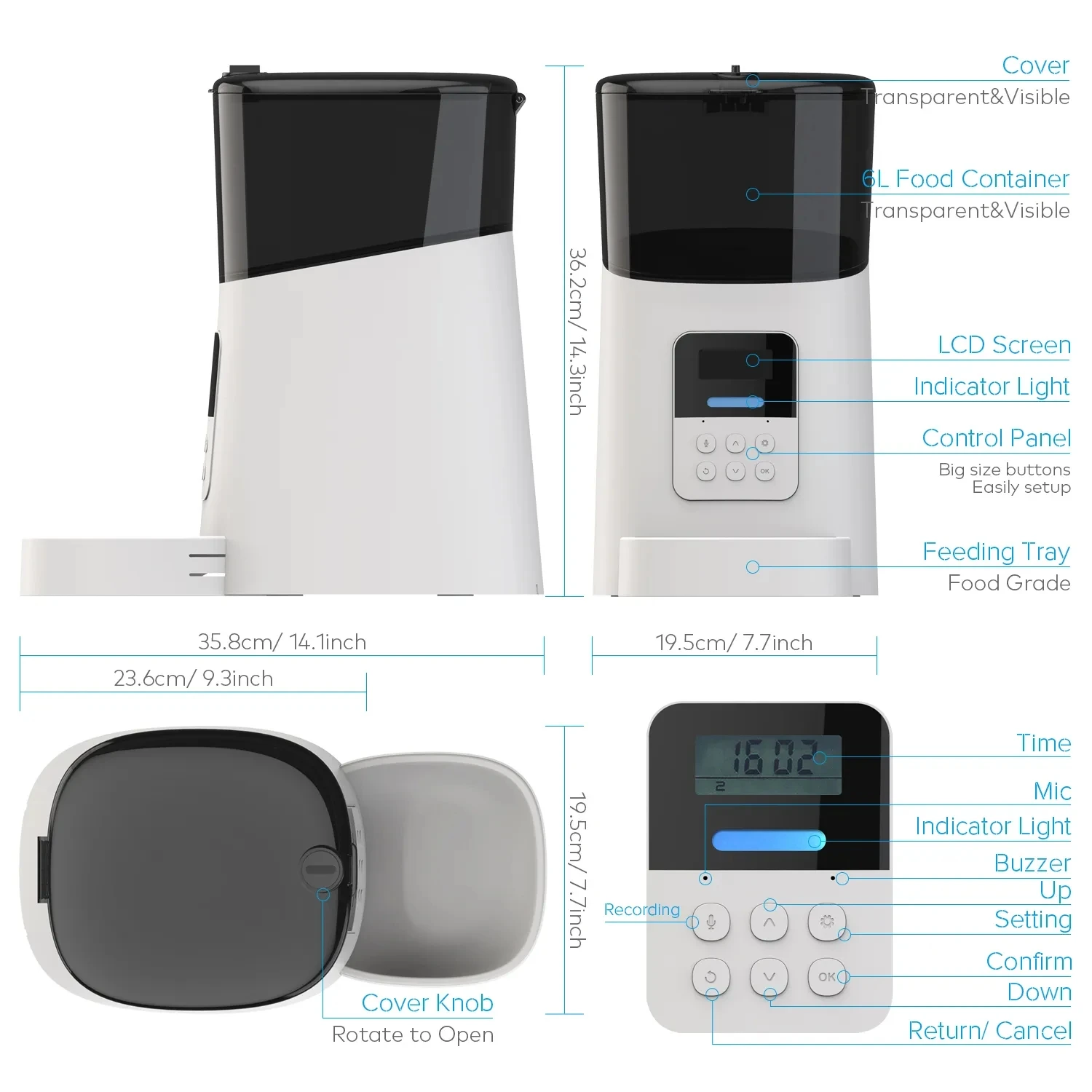 Tuya Dog Cat Smart Pet Feeder Wifi Mobile Phone App Remote Control Microchip Automatic Pet Feeder With 6L