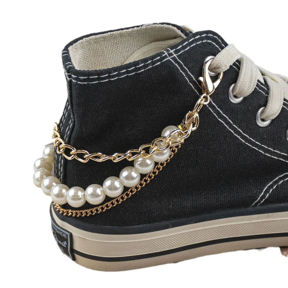 2025 Pearl Chains Bling Diamond Pearl Chain Shoe Jewelry Accessories Sneakers Stainless Steel Shoelace Charms Shoe Decoration
