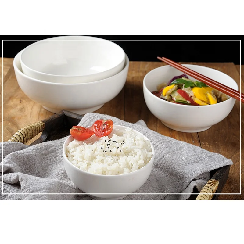 Factory Wholesale Soup and Noodle Serving 7 Inch Large Capacity White Melamine Salad Bowl