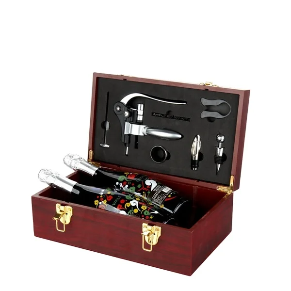Wooden double bottle opener deluxe rabbit corkscrew wine gift set