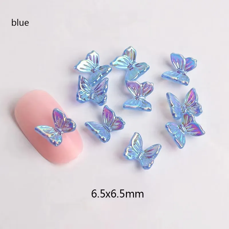 Candy Aurora 3D Butterfly Nail Art Decal Stickers Charm Resin Accessories Rhinestone Plastic Boxed Charms for Nails