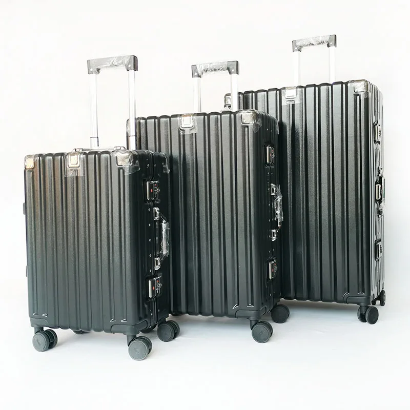 luxury aluminum frame 3 PCS trolley suitcase set ABS PC spinner wheels 3 pieces custom lock luggage case