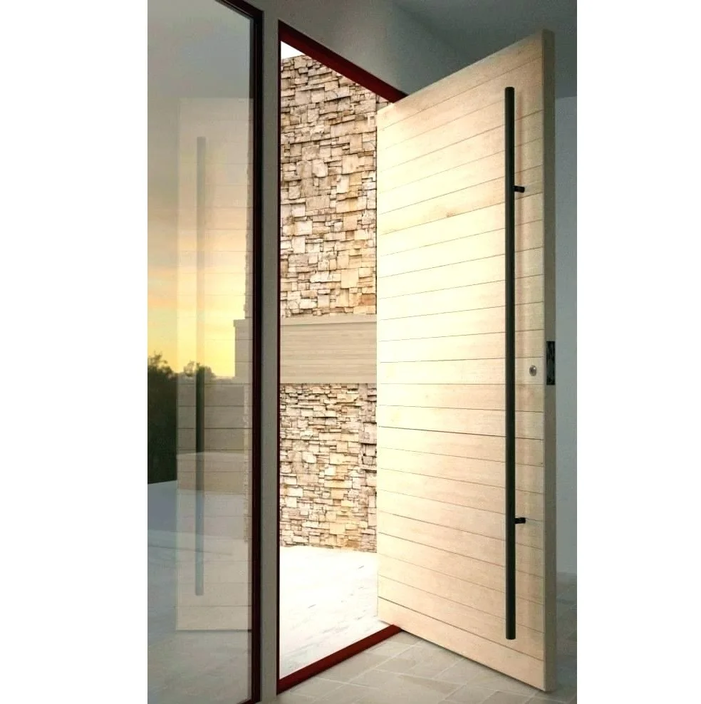 Customized Security Front Wooden Pivot Entrance Door External Modern Solid Wood Entry Door