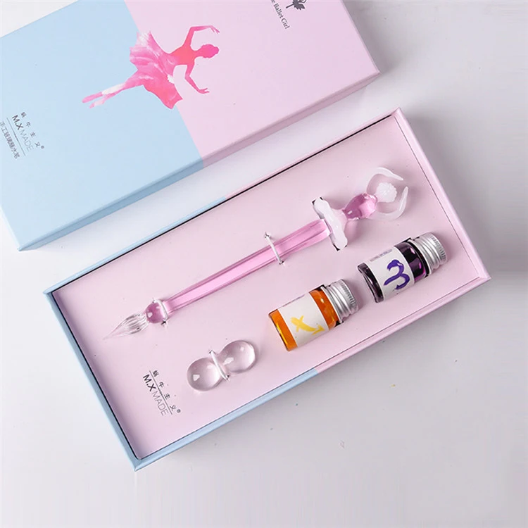 Factory Price Christmas Gift Artist Pen Vintage Handmade Crystal Glass Dip Pen Set