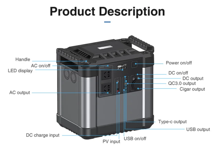 Portable power station solar generator 2000w Lifepo4 portable bank battery for outdoor home camping