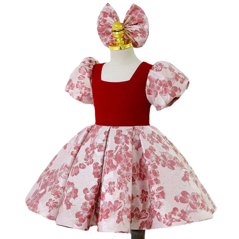 2023 New arrival baby girl designer dress Red Floral 2 12 partie kinds dress girls