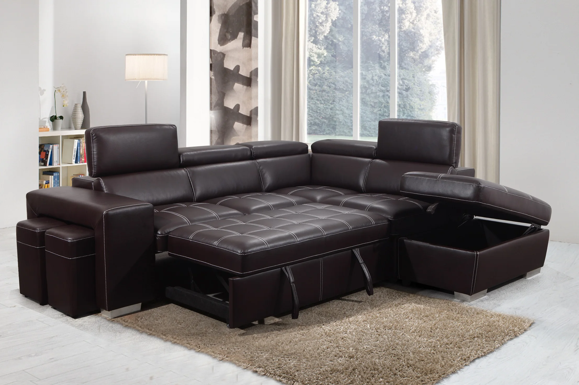 factory direct sales luxury living room sofa with USB storage foot stools can be customized sofa bed