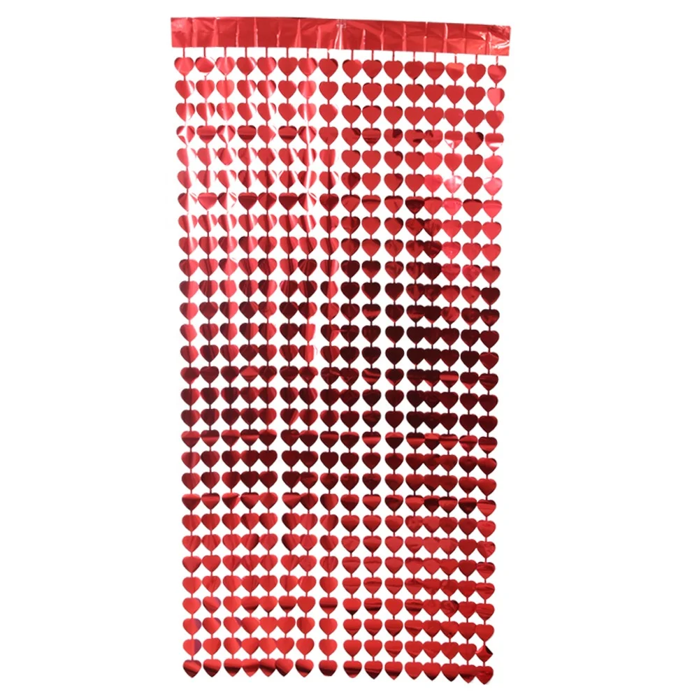 Wholesale Red Rose Gold Heart Metallic Foil Fringe Curtain Birthday Party Tinsel Foil Backdrop Curtains for Wedding Decoration