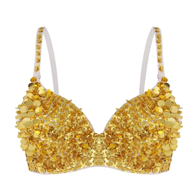  iEFiEL Women Sexy Lingerie Sparkle Sequin Beaded Bra Top Belly Dance Costume Party