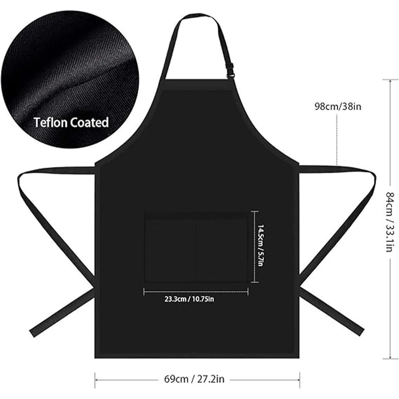 High Quality Waterproof Oilproof Antifouling Custom Kitchen Chef Apron Black Cooking Aprons for Women and Men with Pockets