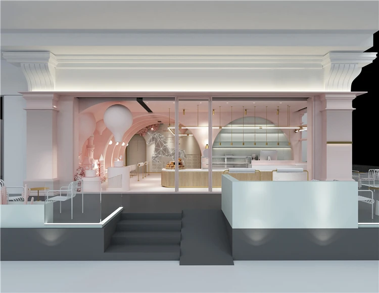 Marble Bread Shop Exquisite Wood Customized Bakery Counter Showcase Design Pink Bread Shopping Mall Kiosk Furniture Design