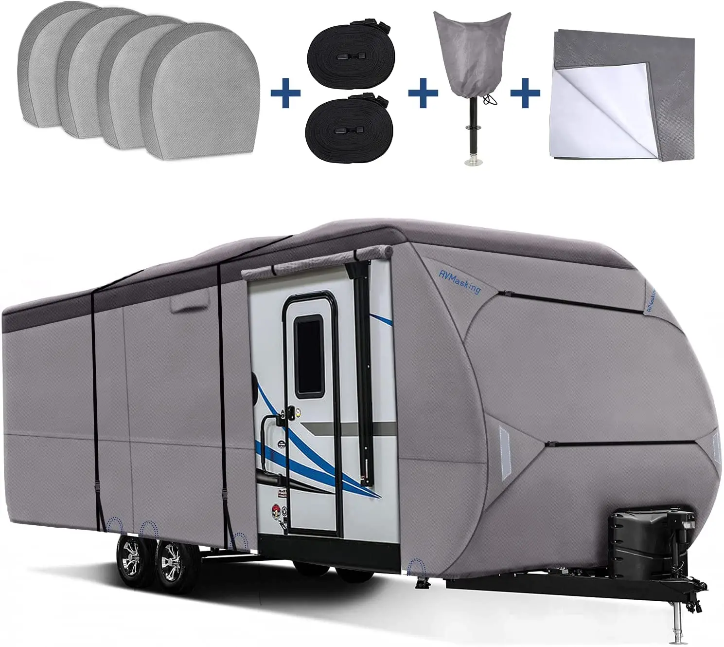 Upgraded Waterproof 450D Top 4 Tire Covers Tongue Jack CoverTravel Trailer RV Camper Motorhome Cover