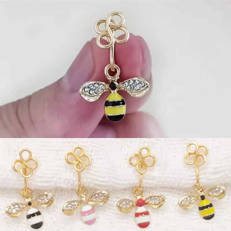 1Pcs Copper Wire Flower Rhinestone Bee Fake Piercing Nose Ring Punk Gold Color Clip Nose Ring Ear Clip Cuff Body Jewelry