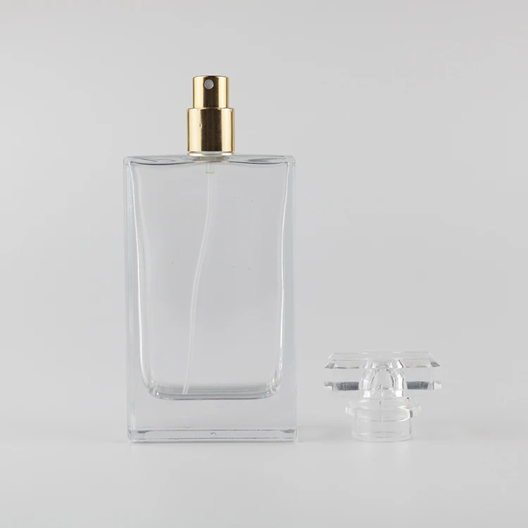 Custom Made Empty Rectangle Clear Perfume Bottle 100ml Square Refill Travel Glass Atomizer Spray with Pump