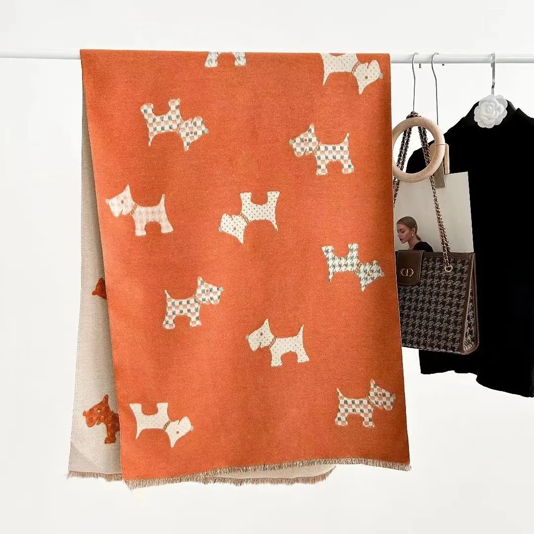 Wholesale Fashion Soft Thick Winter Dog Pattern Scarves Wrap Girls Pashmina Cashmere Scarf Shawl Blanket