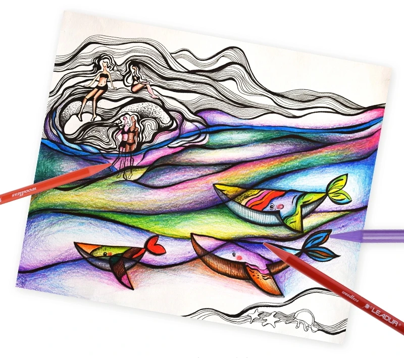 High quality 24 color woodless pencil custom color pencil set with box coloring pencil for kids