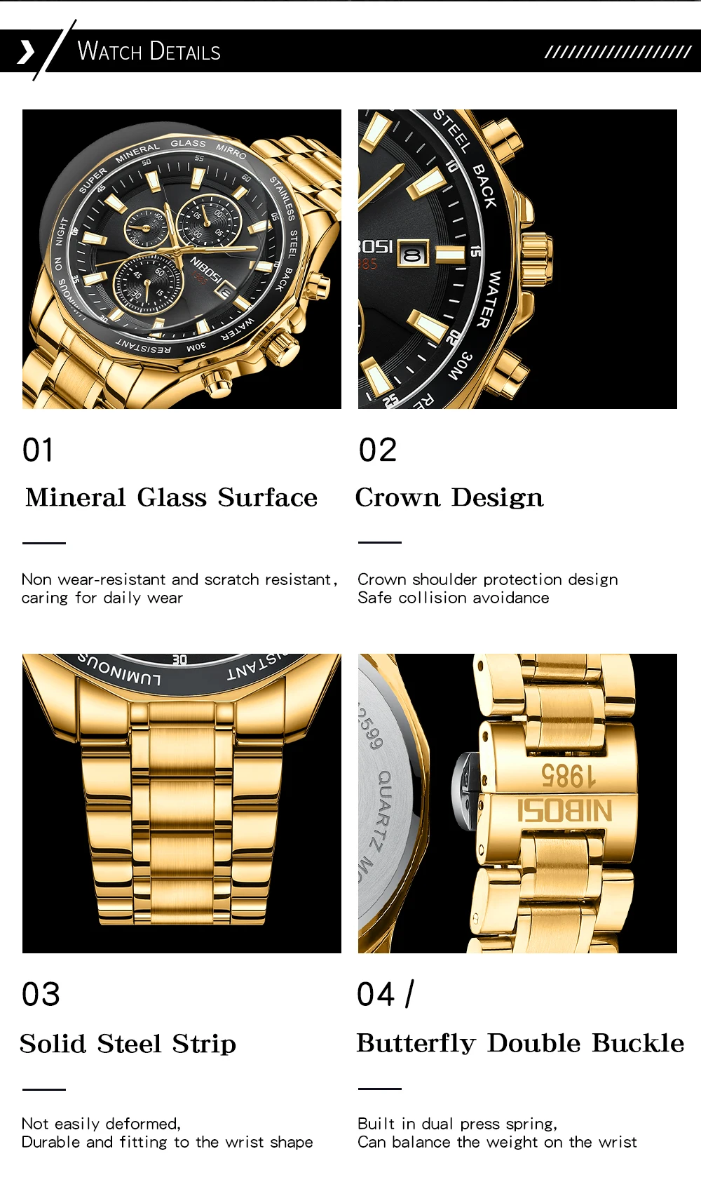 NIBOSI 2599 branded personalised man quartz watch cool Steel Strap water resistant chronometer advertising business reloj watch