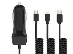 Phone USB C Car Charger Fast Charging  Port Car Adapter With 3ft Coiled Cable