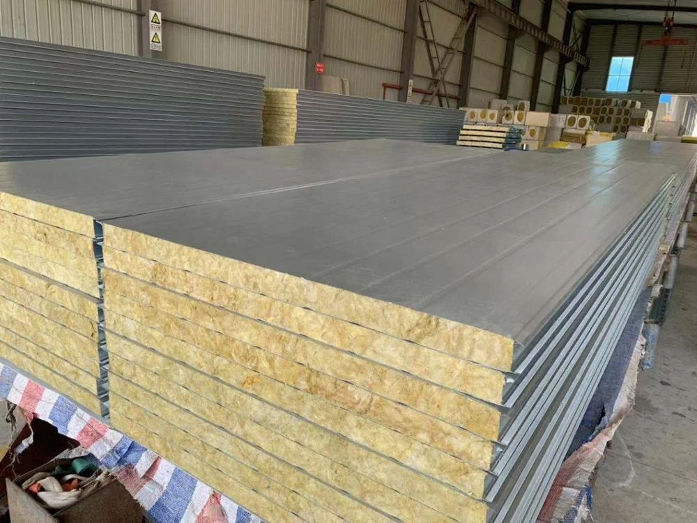 High Quality Fireproof and Insulated PPGI rock wool Wall Sandwich Panel for Prefab Homes