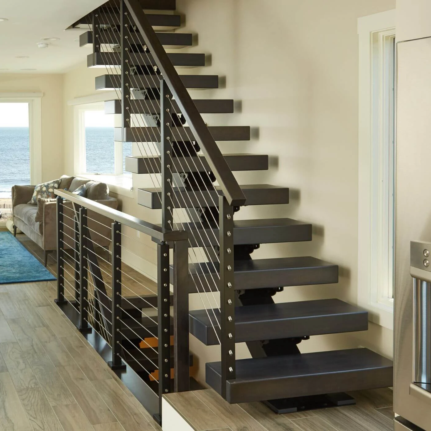 Modern Straight Staircase House Apartment Remodeling Indoor Wooden
