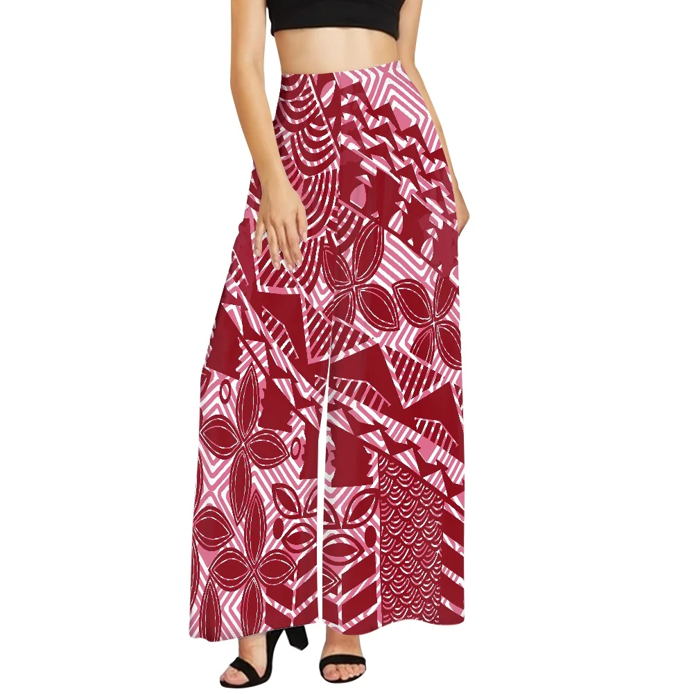 Tall Waist Casual Wide Leg Pants Polynesian Tribal Samoan Puletasi Women Wide Leg Pants Custom Hibiscus Polyester Trousers POD