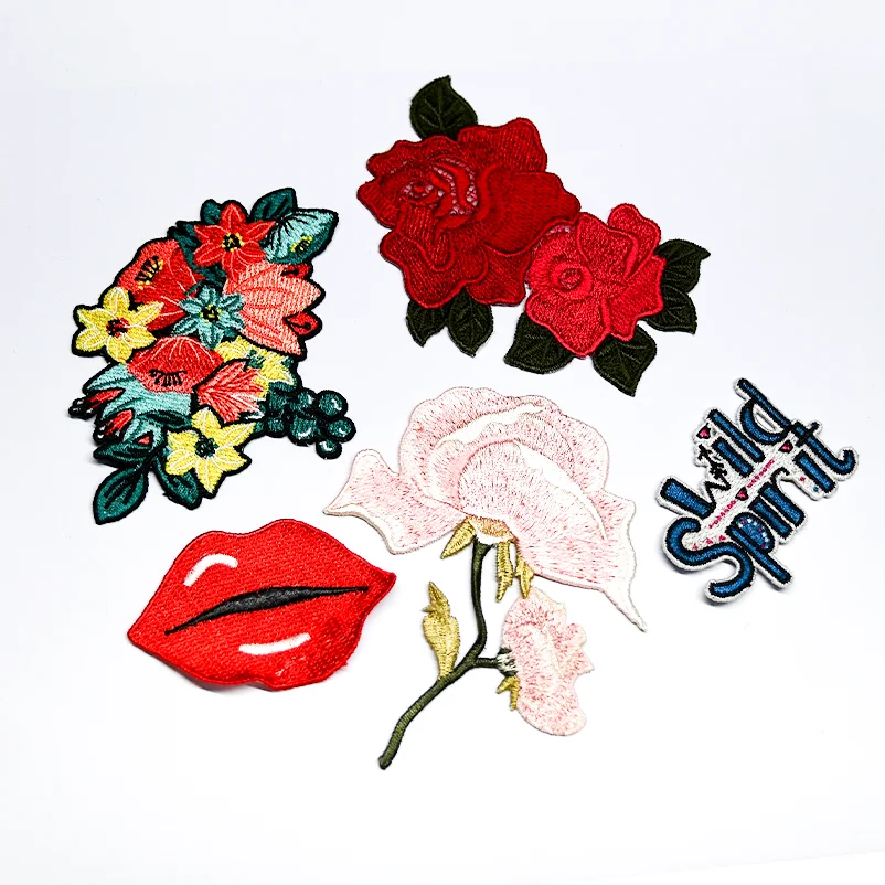 Custom Applique Patch Rose Embroidery Iron On Flower Appliques Patches for Sewing, Clothing, Scrapbooking Decorative